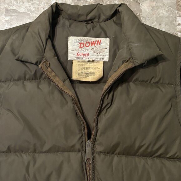 Vintage Schott NYC Puffer Vest Mens Small Brown Goose Down Plume Talon 70s